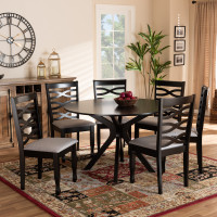 Baxton Studio Mila-Grey/Dark Brown-7PC Dining Set Mila Modern and Contemporary Grey Fabric Upholstered and Dark Brown Finished Wood 7-Piece Dining Set